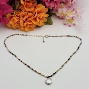925 Sterling Silver Baroque Pearl Charm Multicolor Agate Seed Bead Necklace 15"